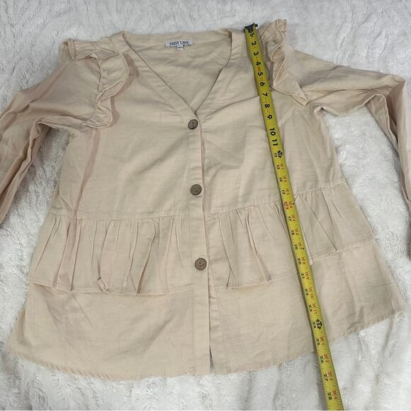 Daisy Lane Size L Cream Cotton Ruffle Button Blouse Top Neutral Farmhouse Rustic - Picture 9 of 11